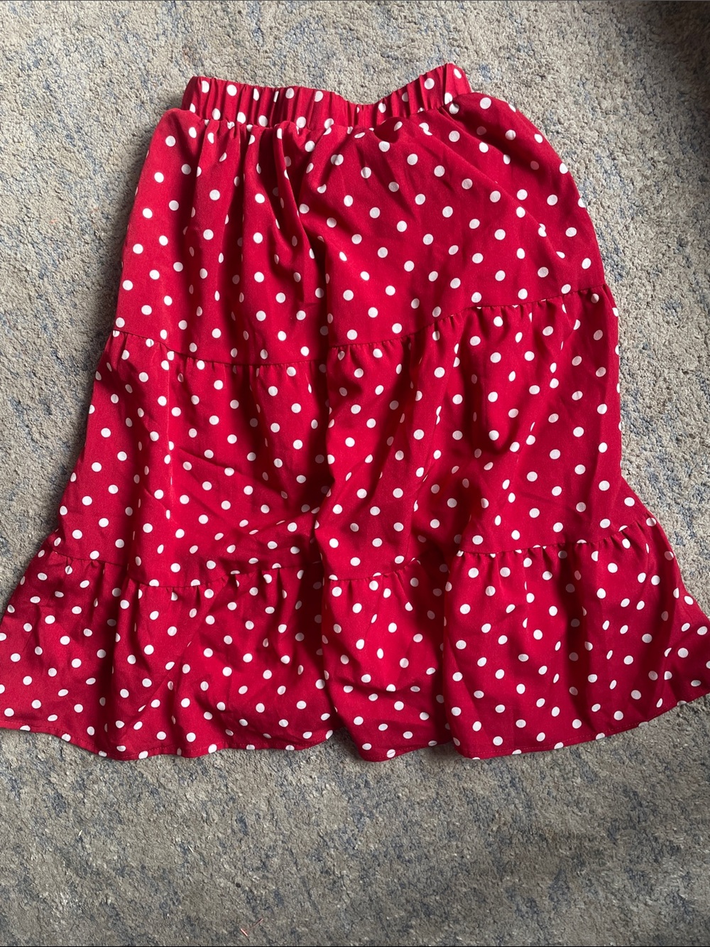 Red Polka Dot Tiered Midi Skirt